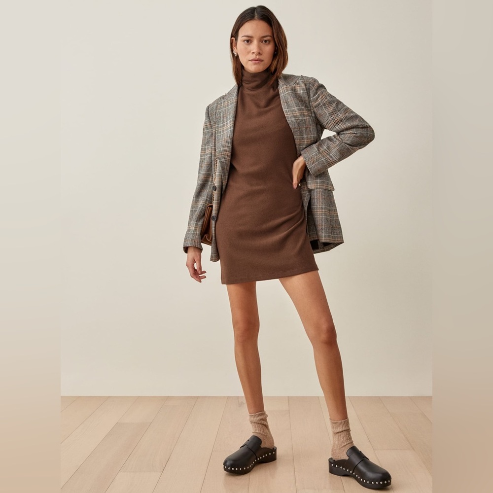 Reformation Aspen Knit Mini Dress in Chestnut